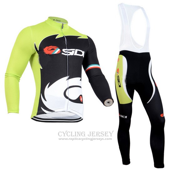 2014 Cycling Jersey Castelli SIDI Black and Green Long Sleeve and Bib Tight